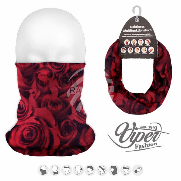 Viper Fashion 9in1 Multipurpose Microfiber Tube Scarf, Red Roses